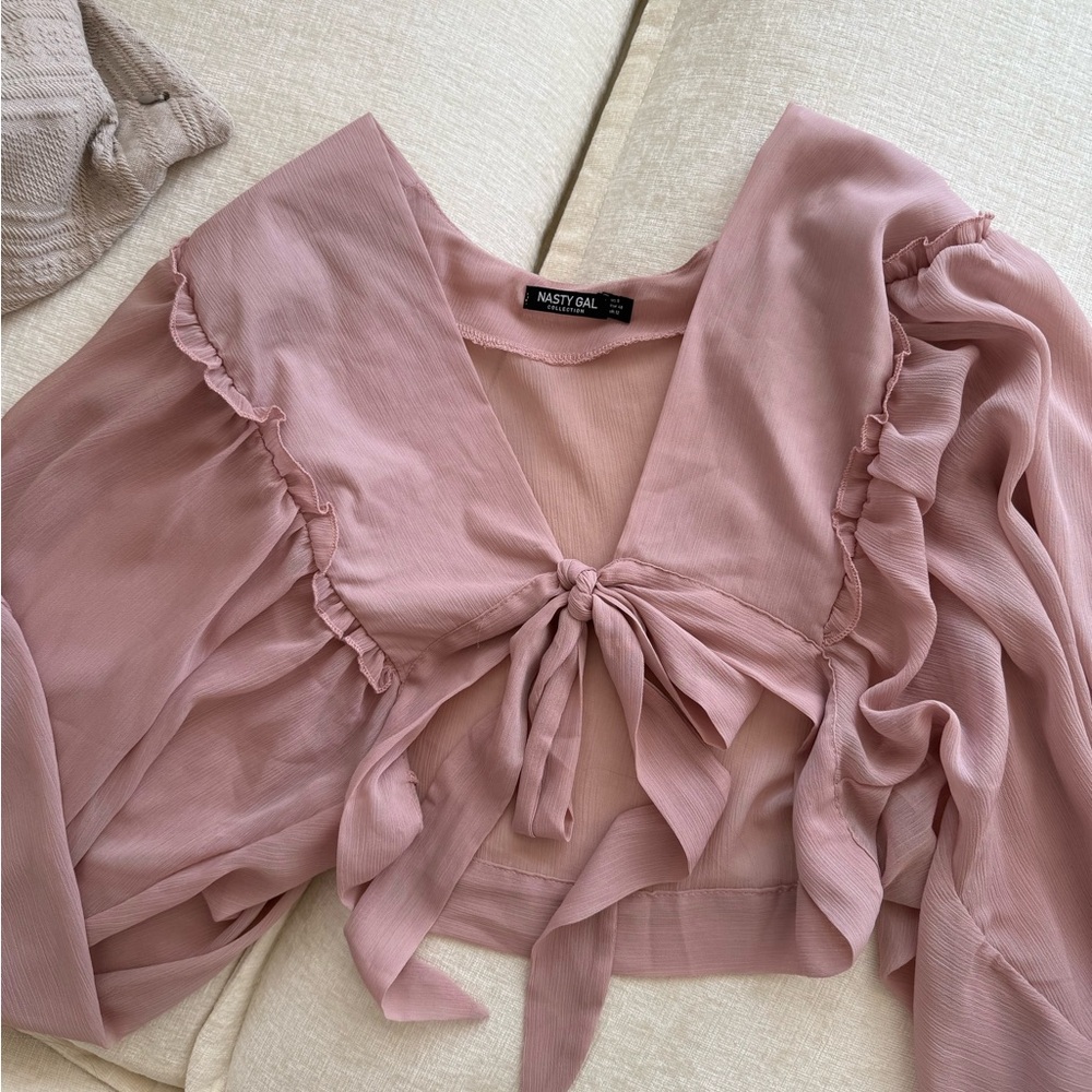 Nasty Gal Pink Sailor Collar Crop Blouse